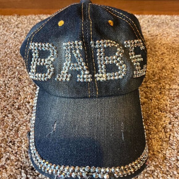 “Babe” Denim Rhinestone Baseball Cap - Picture 2 of 2